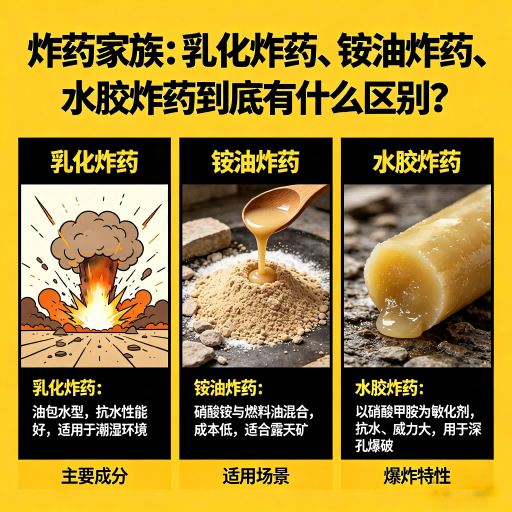 船营炸药家族：乳化炸药、铵油炸药、水胶炸药到底有什么区别？